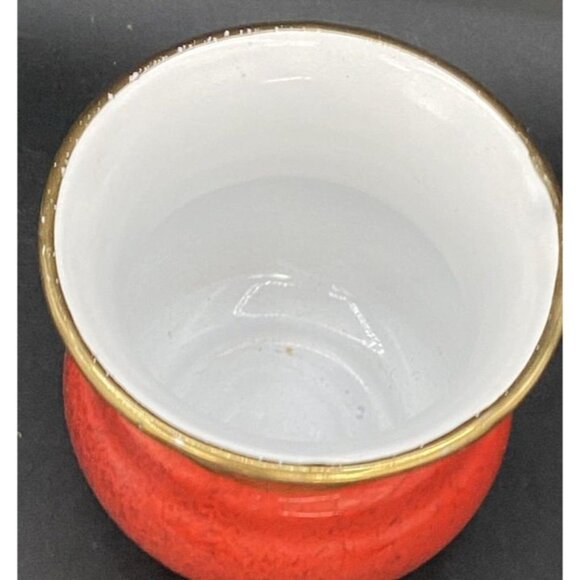 Enamelware Red 3.25” Vase Gold Trim YU-I Brand Vintage - Picture 4 of 8